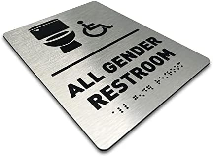 כל שלט האמבטיה המגדרית של GDS - ADA תואם, סמלים נגישים לכיסא גלגלים, סמלים מוגבהים, ובריל כיתה 2 - כולל רצועות