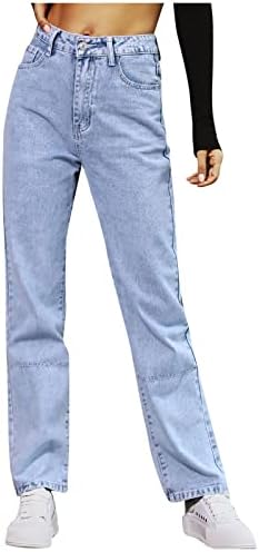 HDZWW Ripstop מכנסיים מותניים גבוהים גברת עם כיסים ארוכות מכנסי חוץ ג 'ג'ינס דק קפיץ סולידי טרקליני רגל ישר