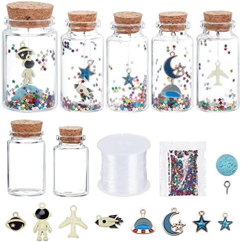 WebeEdy 5 מגדיר בקבוקי זכוכית קטנים בקבוקונים קישוט DIY חמוד אסטרונאוט צנצנות זכוכית מלאכת אומנויות
