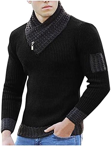 סוודר סרוג של Beuu לגברים, צעיף צווארון גבוה צווארון חורף סולבר צוואר גולף גולף טלאים