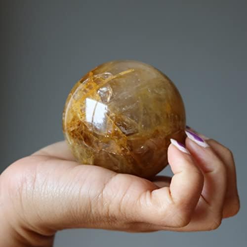 גבישי סאטן סאטן מרפא מוזהב כדור קוורץ כדור גביש המטואיד 2.5-2.75 אינץ '