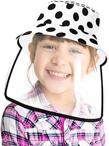 כובע מגן למבוגרים עם מגן פנים, כובע דייגים נגד שמש, נקודות פולקה בשחור לבן וינטג '
