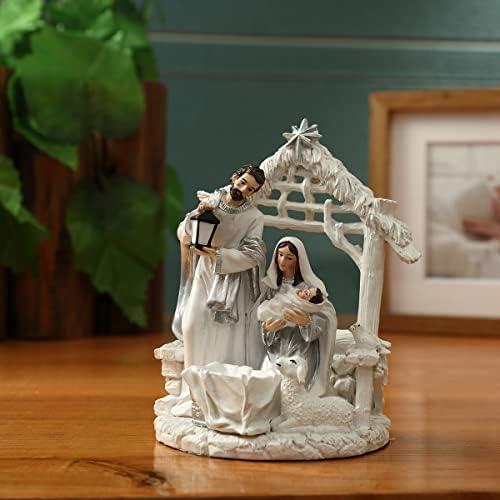 Chrui 5 אינץ 'סצנת לידה סט משפחתי קדוש דקורטיבי אספני, קישוטי דמות שולחן חג המולד, מיניאטורות פסל