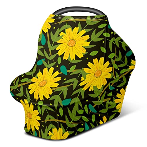 מושב מכונית לתינוק מכסה פרחים צהובים רקע עלים ירוקים כיסוי סיעוד כיסוי עגלת צעיף הנקה לחופית עגלת תינוקות רב -שימושי