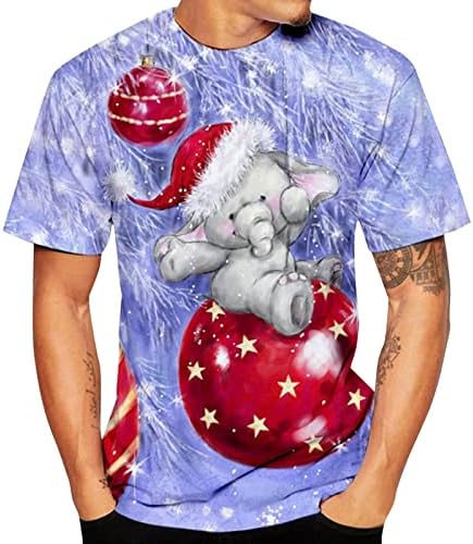 חולצות טריקו של שרוול קצר של ZDDO לחג המולד לגברים, חג המולד מצחיק סנטה קלאוס הדפס צוואר עגול צוואר