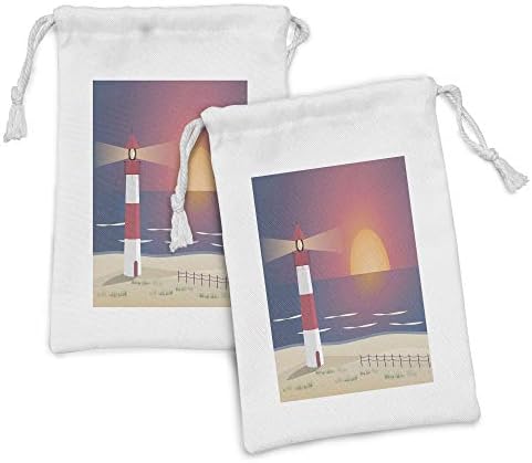 סט כיס בדים של אמבסון בקיץ של 2, פרשנות שנוצרה באופן דיגיטלי של מגדל שעונים על החוף במהלך השקיעה, תיק