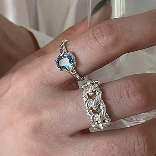 טבעת מוצדקת אישיות מיעוט טבעת זירקון כחול נקבה מתוקה סגנון מגניב טמפרמנט אופנה רב תכליתי טבעת פתוחה גבוהה
