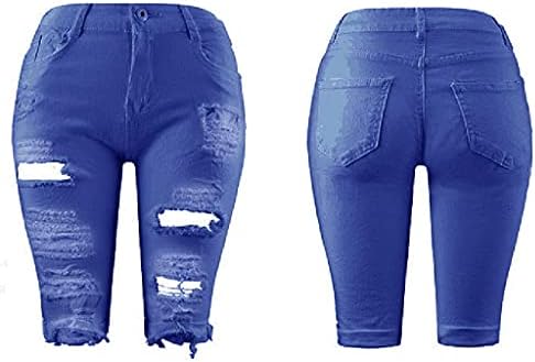 NYYBW אמצע העלייה האמצעית קרעה ג'ינס הרס אמצע אמצע ברמודה מכנסיים קצרים ג'ינס ג'ינס משרד מכנסיים