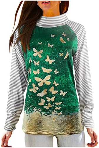 סווטשירטים של פרפר צוואר מדומה נשים אופנה מזדמנת לבוש 2022 גופיות תחתיות שרוול ארוך מפוסות חולצות חולצות חולצות