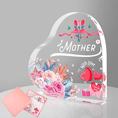 מתנות ליום אמהות לאמא מהבת לב מעוצב במתנה קופסא, אהבה אקרילית גדולה שולחן בצורת לב עיצוב פרחים רומנטיים דפוס מתנה