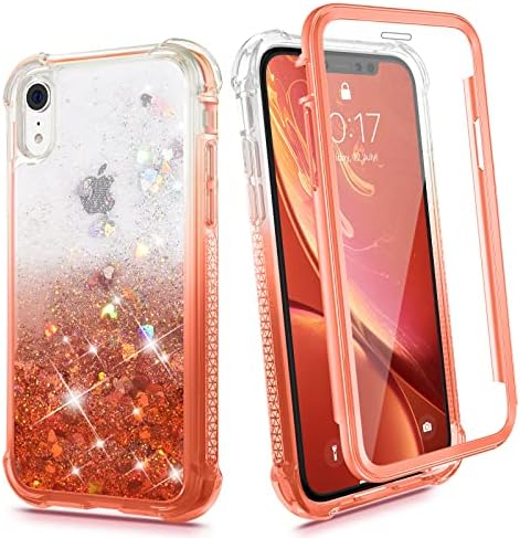 מארז Ruky iPhone XR, גליטר צלול ברור גוף מלא כיסוי נוזלי מחוספס עם מגן מסך מובנה מארז נערות מגן אטום הלם