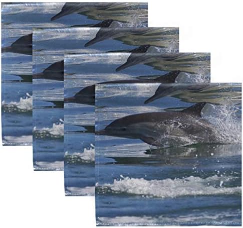 Enevotx מפיות קוקטייל מודרניות דולפין קופץ מהמים הכחולים המפיות לשימוש חוזר 20 x 20 אינץ 'לארוחות