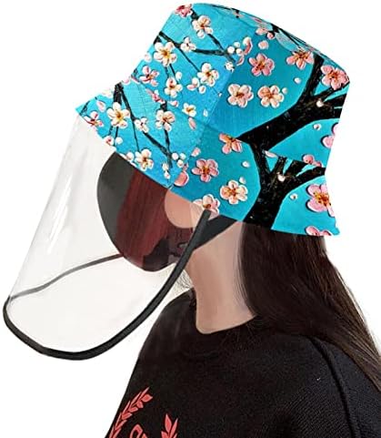 כובע מגן למבוגרים עם מגן פנים, כובע דייג כובע אנטי שמש, פריחת פרח אביב פרח ורוד
