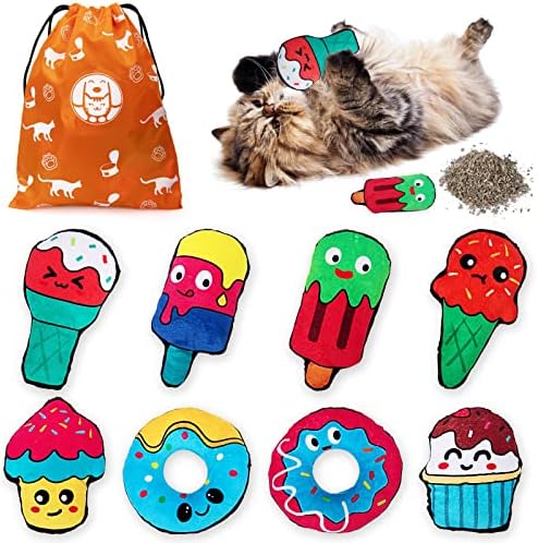 Amazuo 9 סטים של צעצועים לחתולים, כולל 8 צעצועי חתול קינוח+תיק מיתרים 1, חתלתול קינוח אינטראקטיבי