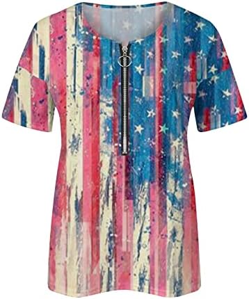 טופ 4 ביולי לנשים 2023 יום עצמאות קיץ טיס דגל אמריקאי כוכב פסים מפוספס V רוכסן צוואר סוודר חולצות