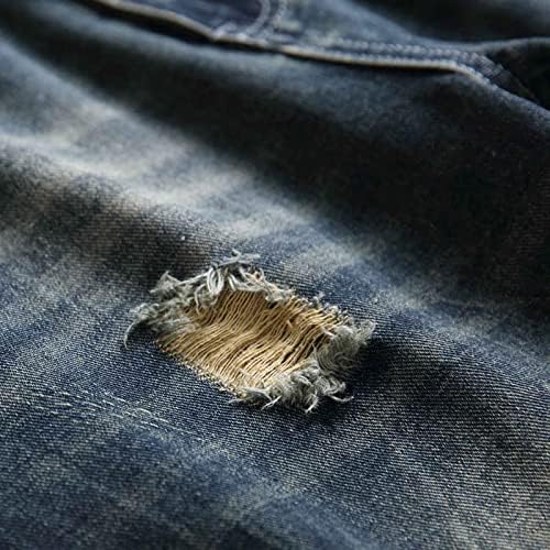 מכנסי ג'ינס קרעו לגברים, הרסו במצוקה רזה מתאימה מתנשפת ג'ינס ישר עם מכנסיים בסגנון רחוב חורים