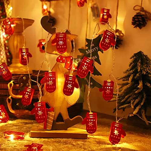 HHMEI 4. 10 LED עץ חג המולד קישוט אורות מיתרים כפפות סנטה, אורות דקורטיביים המופעלים על סוללה, אורות קישוט