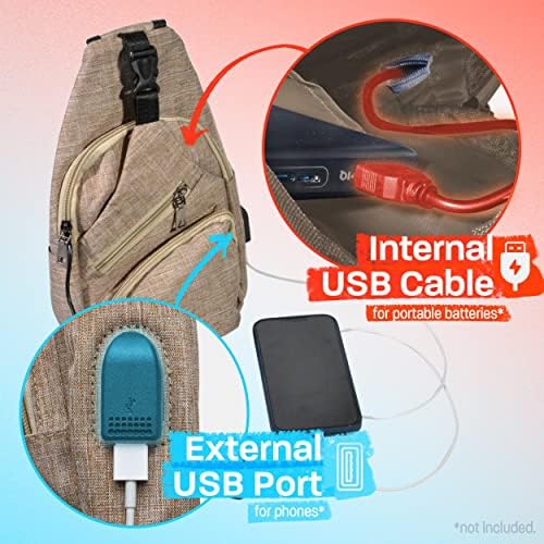 Nupouch אנטי-גניף טפח תרמיל קלע קלים, יציאת מחבר טעינה USB, חבילת יום קל לטיולים, טיולים, כל