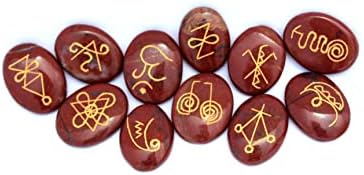סילון אדום ג'ספר K-Aruna Reiki 11 אבן סט אבן סגלגל גביש אבן חן חרוט צ'אקרה ריפוי איזון איזון