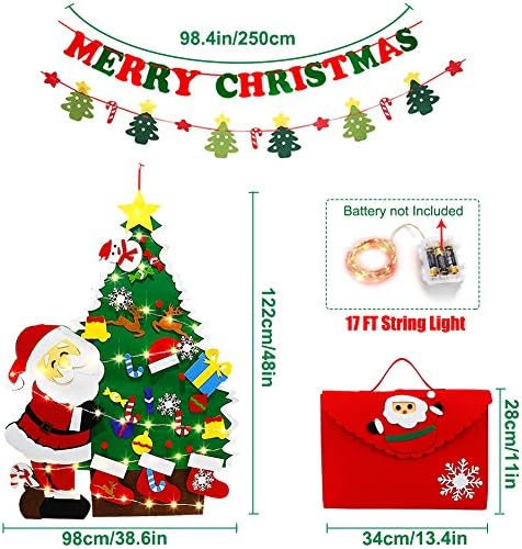 4ft Diy עץ חג מולד לחג המולד לילדים קיר עם אורות 43 יחידות פעוטות עץ חג המולד סט עם קישוטים ניתנים