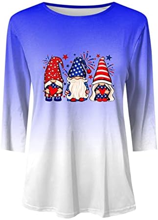 2023 צמרות קיץ נשים דגל אמריקאי פטריוטי חולצות חג מזדמן 3/4 טוניקות שרוול 4 ביולי צוות צוואר צוואר
