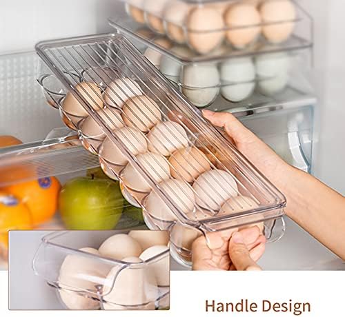 מיכל אחסון ביצים למקרר 2 חבילה, מחזיק מגש ביצה למקרר עם מכסה, פחי מארגן מקרר מפלסטיק ברור מפלסטיק