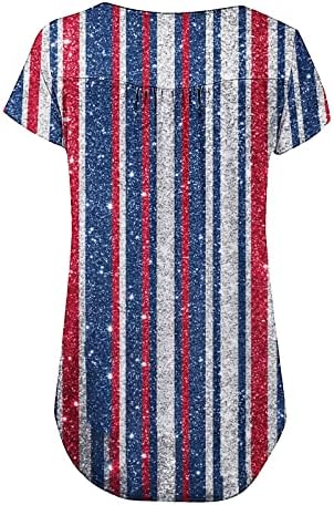 4 ביולי טוניקות דגל אמריקה לנשים לבטן מסתירות חולצת טש קיץ לחג קז'ון חג כפתור שרוול קצר למעלה חולצות צווארון