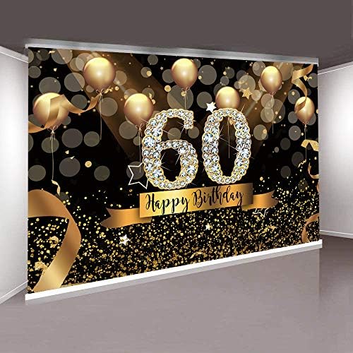 סנספון שמח יום הולדת 60 רקע למסיבה למבוגרים 7 על 5 רגל בוקה מעגל גליטר זהב בלון צילום רקע שישים יום הולדת שחור