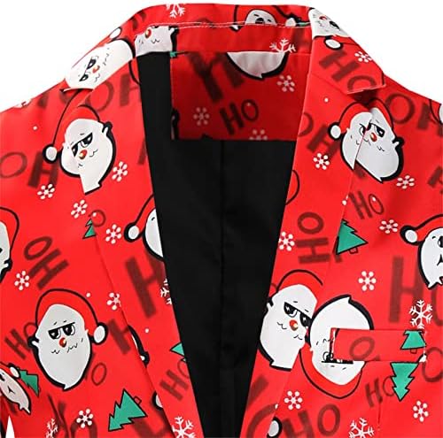 ז'קט חליפת טוקסידו לחג המולד של ווקאצ'י לגברים, חג המולד מצחיק סנטה קלאוס שלג בלייזר כפתור אחד