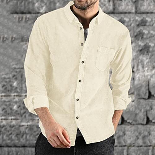 חולצת קורדרוי מזדמנת של גברים, שרוול ארוך שרוול ארוך כפתור סתיו כפתור למטה חולצה מוצקה בכושר רגיל בכושר