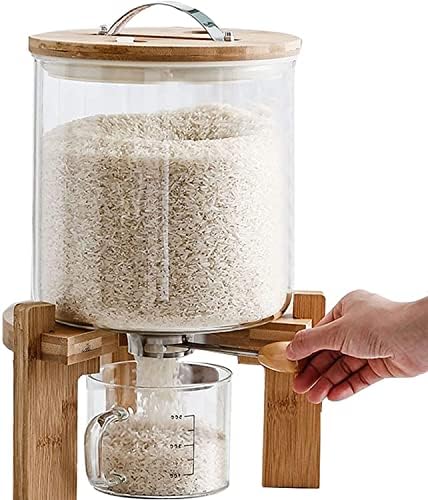 מתקן אורז בטדט 4/6. 5 קילוגרם, מתקן דגנים עם כוס מדידה ומעמד עץ, מיכלי אחסון אורז ודגנים אטומים
