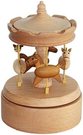 XJJZS קרוסלה קופסת מוסיקה מעץ עץ סוס שמח-סיבוב קופסא מוזיקלית פונה מלאכת עץ בצורת סוס