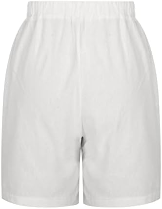 מכנסיים קצרים בקיץ של נשים פשתן מוצק מכנסיים קצרים אלסטיים מותניים רחבים מכנסיים קצרים מזדמנים