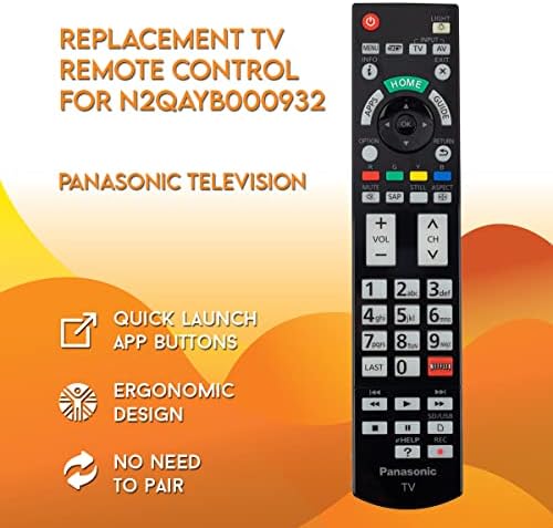 N2QAYB000932 שלט רחוק לטלוויזיה חכמה של Panasonic עבור TC58AX800U, TC65AX800U - כולל נטפליקס Hotkey