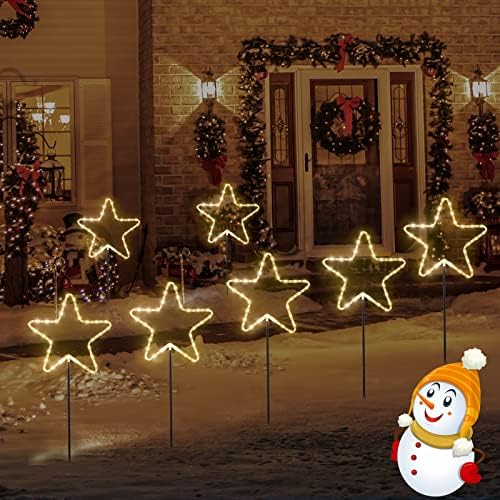 אורות מסלול כוכב חג המולד חיצוניים, 16 רגל 186 LED 8 מצבים אורות מסלול הכוכבים עם 3 הימורי סמן גדולים, אורות מדשאה