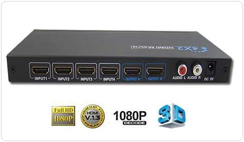 4x2 מתג מטריקס HDMI תואם לשלט רחוק