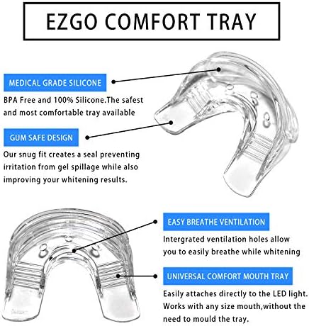 מגשי הלבנת שיניים של Ezgo מגש סיליקון, עובד עם אור הלבנת שיניים ג'ל ומלבין, נחמה לכל הפה, BPA