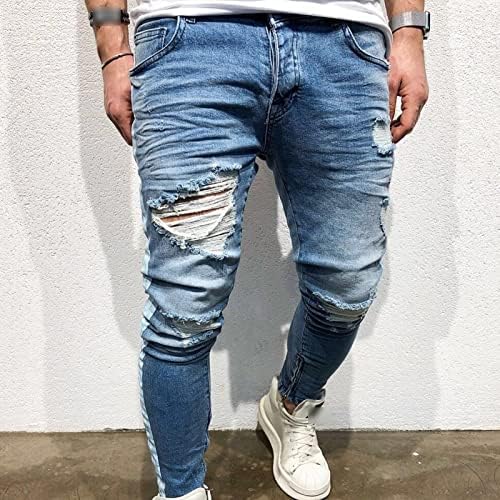Maiyifu-GJ קרע ג'ינס מפוספס לגברים במצוקה הרסו רזה מתאים למתיחה ז'אן רוכסן רטרו רטרו אופנוען מכנסי