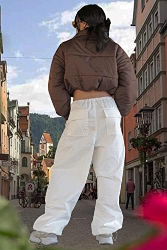 מצנח y2k מטען שרוך מכנסיים רחבים לנשים, מכנסי ג'ינס אמפירה בעלייה נמוכה, בגדי רחוב וינטג 'גראנג'
