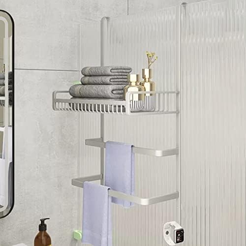 מעל מקלחת הדלתות קאדי עם מחזיק מגבות, מארגן מקלחת תלוי עם 2 ווים, מעל דלתות מקלחת לדלת, מארגן מתלה