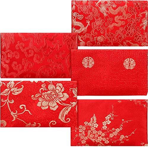 5 חתיכות 5 סגנונות משי אדום מעטפות הסיני הונגבאו מזל מעטפות סיני אלמנט מתנת כרטיס מעטפות עבור חג המולד, חדש