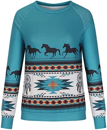 Narhbrg מערבי אצטק מערבי הדפס סווטשירטים צווארון סוס חמוד גרפי גרפי שרוול ארוך חולצות חולצות מזדמנים חולצות