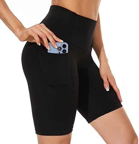 מכנסיים קצרים של אופנועי מותניים גבוהים של CCKO לנשים; מכנסי יוגה אימון עם כיסים; מכנסי חותלות אתלטיים