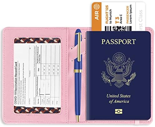 כיסוי דרכון בעל כרטיס החיסון משולבת, חסימת דרכון מקרה דרכון עם חריצים כרטיס לנשים גברים, עור מפוצל