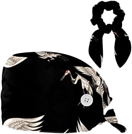 כובעים רפואיים מתכווננים כובע עבודה עם כפתורים ושיער קשת מנופים לבנים יפניים מקושקשים בתבנית תנוחות
