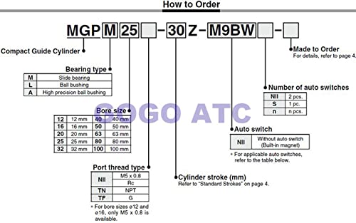 צילינדר מדריך קומפקטי מסוג SMC עם כרית אוויר MGPL12-100 תותב כדור MGP MGPL סדרה גליל מוט דק חדש