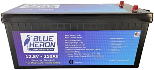 Blue Heron 210ah Lithium סוללה 12V, BMS חכם עם Bluetooth, Monitor 52 פרמטרים/מתאים ליישומים ימיים, קרוואנים,