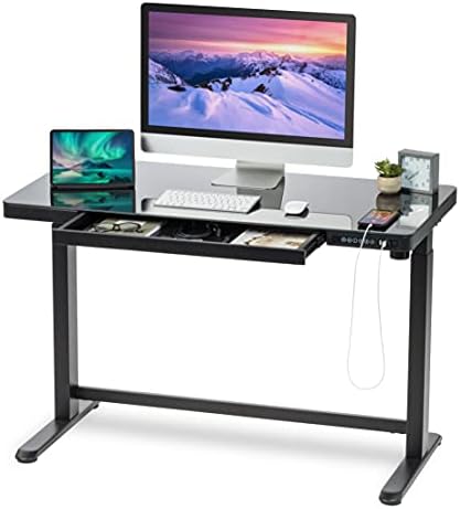 שולחן מחשב מתכוונן לגובה חשמלי 48 על 24 אינץ ' שולחן מחשב עם מגירה, שולחן בטוח לחיות מחמד וילדים