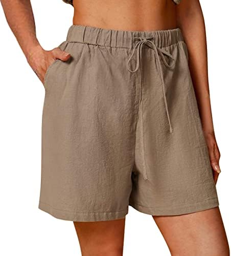 גופף נשים של מכנסיים קצרים לקיץ, נשים קל משקל מכנסיים פשתן קומפי אלסטי גבוהה מותן מקרית מכנסיים