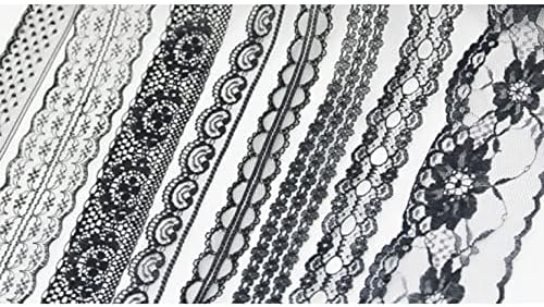 חיתוכי תחרה שחורים, 10 מטר דפוסים מגוונים סרט רקמה בגדים גותיים תפירים חיתוכי סרט לייצור קשת